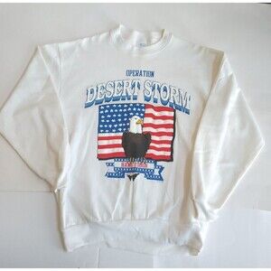 NWOT Vintage 1991 Operation Desert Storm White Sweatshirt Mens L New USA TROOPS
